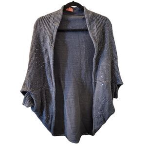 Donna Diosa Womens Sz XL Gray Solid 3/4 Sleeve Sequins Knitted Cardigan